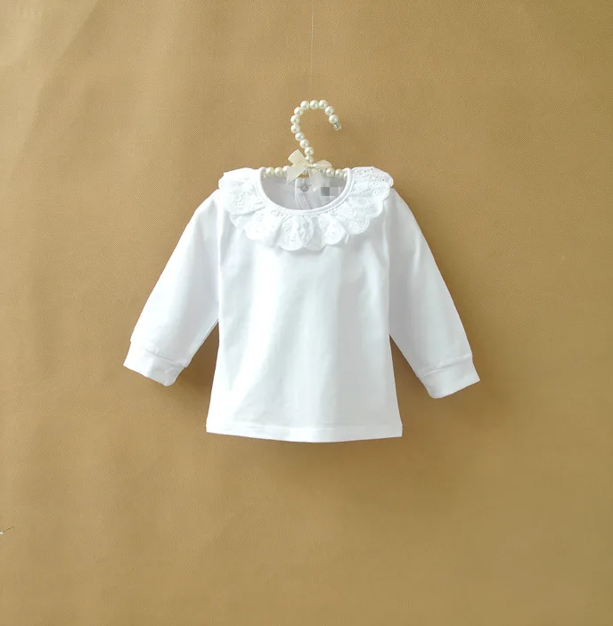 Little Girls Blouse Cotton Long Sleeve Tee Shirts Lotus Leaf Collar 2-7 Year