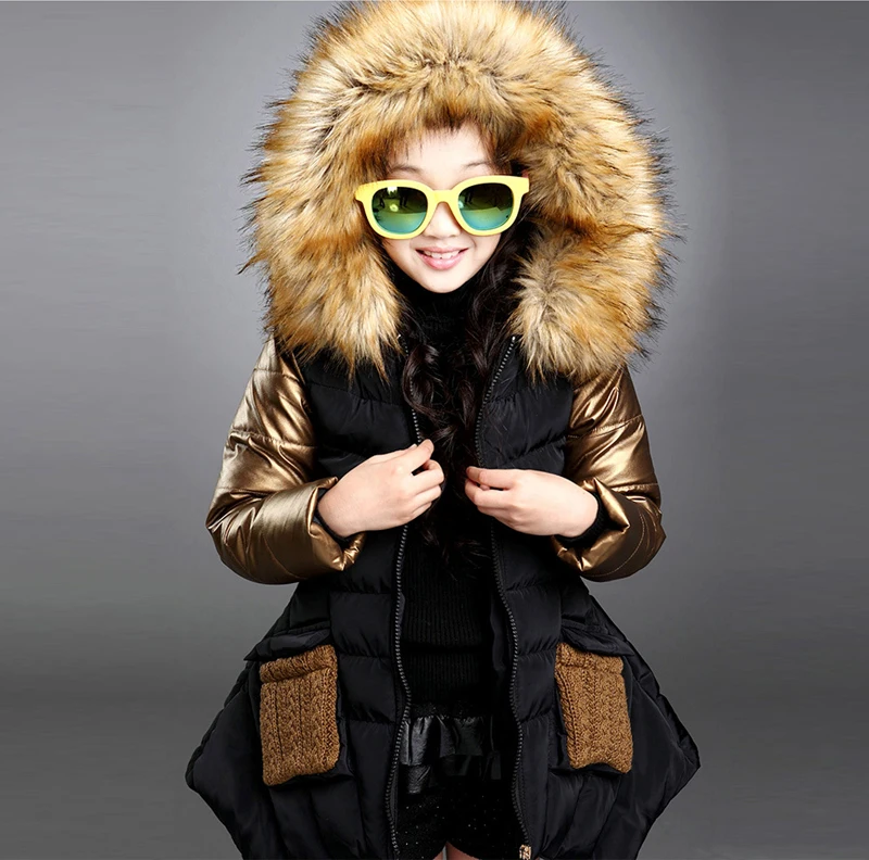 

winter jacket for girls New Brand Style Irregular Long Fur Hooded down coats girl winter fur collar girls coat children's parkas