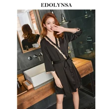 Сексуальный женский халат и платье, комплект из двух предметов: халат+ мини-платье для сна, Женский комплект для сна из искусственного шелка H856