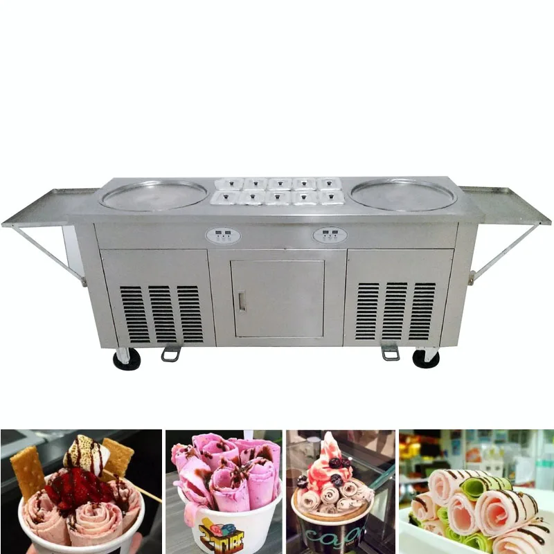  Double Pots Commercial Fried Ice Cream Machine Make Roll Ice Cream Ice Frying Machine Roll Ice Cream Maker Three Compressor