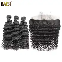 BAISI Hair Brazilian Deep Wave 8A Virgin Hair 3 Bundles with 13x4 Lace Frontal 100% Human Hair