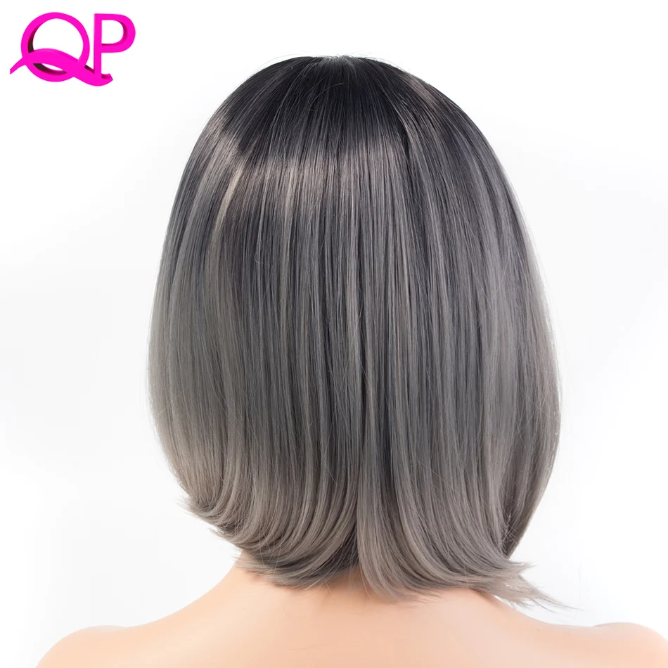 Qphair Ombre Синий парик синтетические волосы короткие парики для бобо парики с прямыми волосами