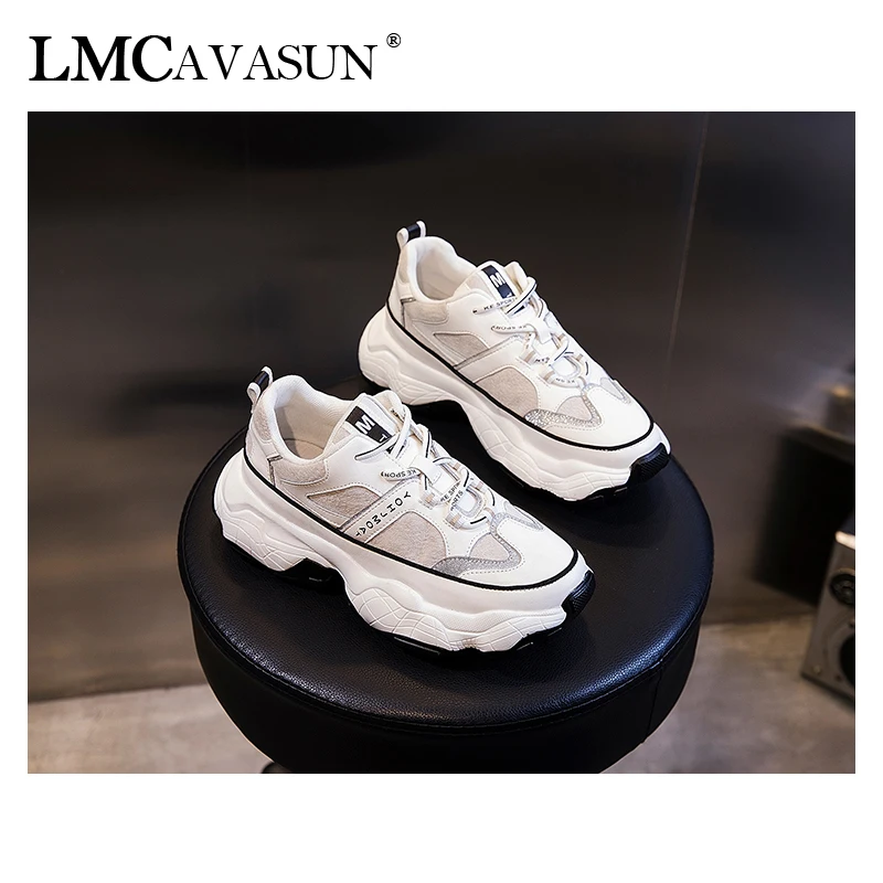 

LMCAVASUN brand shoes Breathable mesh ladies casual shoes Fashion real leather sneakers Lace-up soft vulcanized shoes QD18295