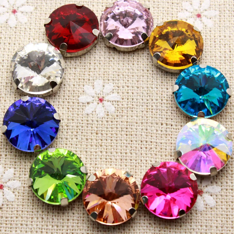 

50pcs 14mm Crystal 16 Color Round Sew On Rhinestone With Claw Setting Silver Back Fancy Stone With Metal Claw With Holes