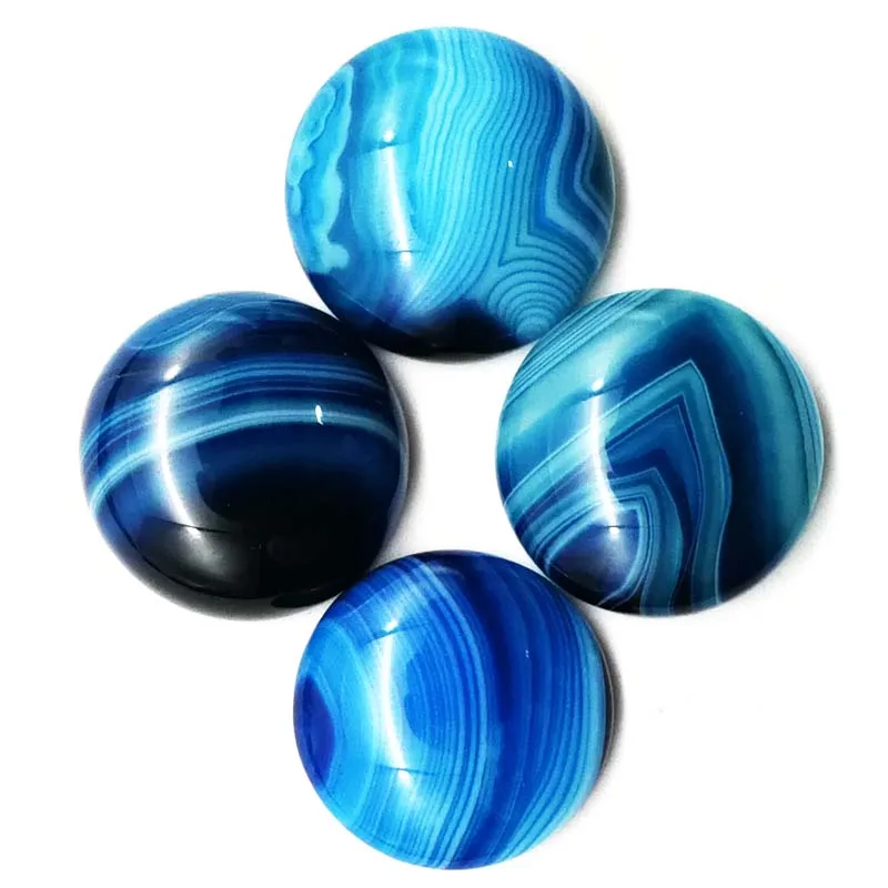 

(4 pieces/lot) Wholesale Natural blue onyx agates round CAB CABOCHON 25x7mm