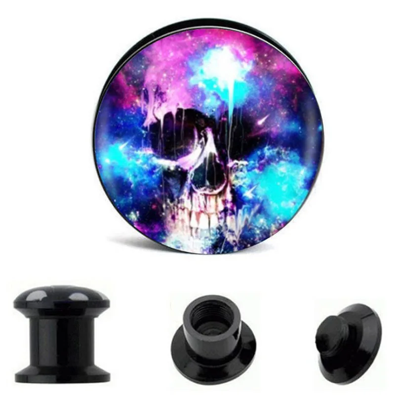 

Fashion Body Piercings Sky Clouds Skeleton LOGO Expander Acrylic Screw Ear Expansion Skull Dangle Ear Plugs Tunnels Earring Ear