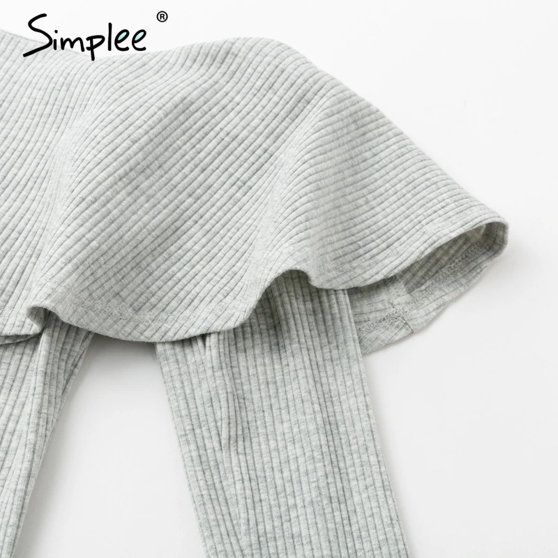 Simplee One shoulder ruffles blouse shirt women Sexy slim long sleeve tops Knitted casual cotton blusas new fashion women autumn