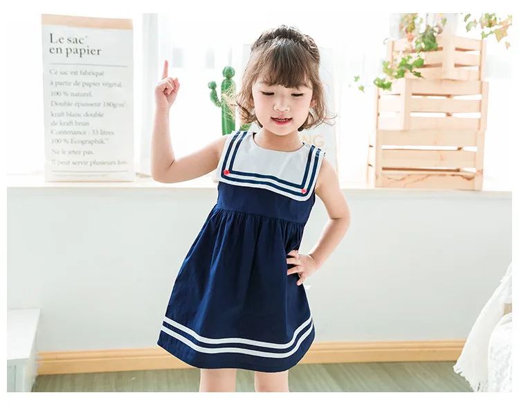 2018 New Toddler Girl Dress Child Sleeveless Dresses for Girls Kids Sailor Collar Summer Dress for school Clothing Children  (1)