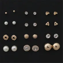 12 pairs sets Round Square Ball Alloy Crystal Stud font b Earrings b font For Women