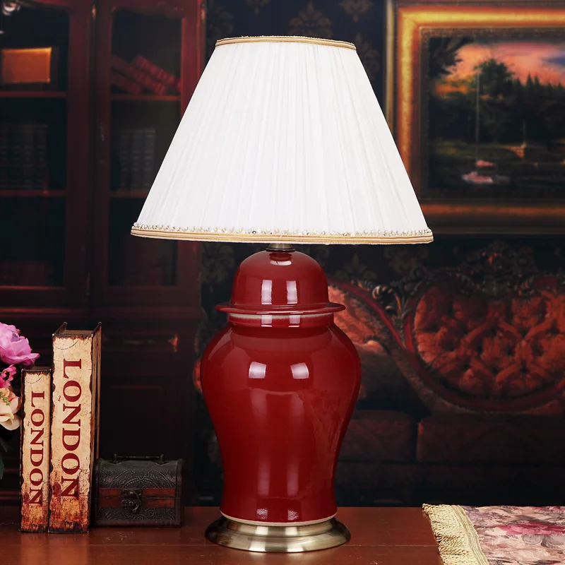 Red China Antique Living Room Vintage Table Lamp Porcelain Ceramic Table Lamp wedding decoration study table lamp (1)