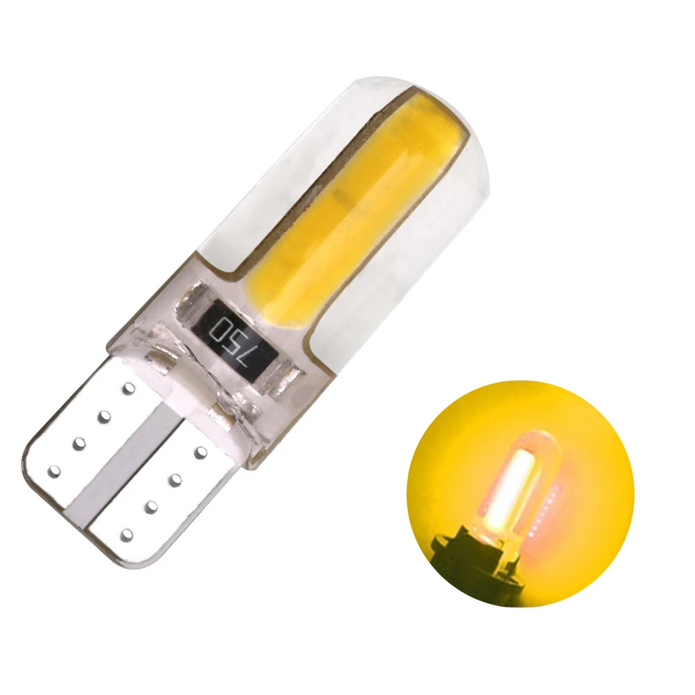 1 шт. T10 W5W светодиодный интерьер автомобиля светильник силикагель COB габаритная лампа 12V 194 501 клиновидные боковые парковочная лампа Canbus Авто Стайлинг - Испускаемый цвет: Yellow