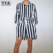 Harajuku мужские летние по колено полосатый комбинезон на шнуровке Повседневное Пляжные шорты комбинезоны уличная свободные рубашки Стильные Комбинезоны