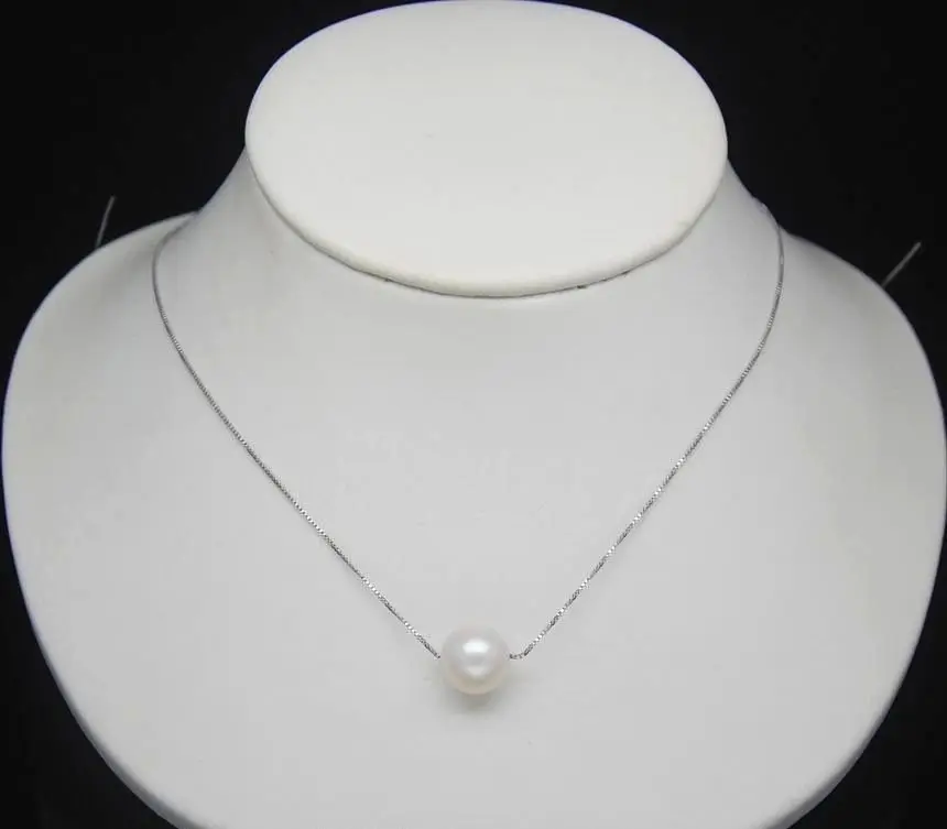 

AAA 10-11 mm natural south China sea pearl pendant necklace Silver chain