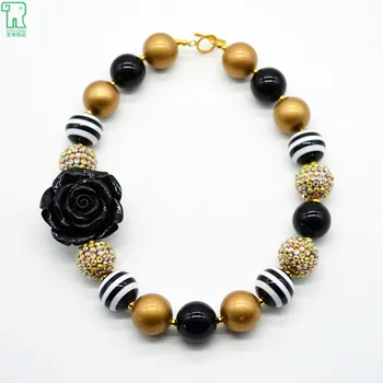 

Children Black Flower Necklace Kids Gold Chunky Bubblegum Choker Collier 2020 New Fashion Jewelry Girls Black Flower Necklace