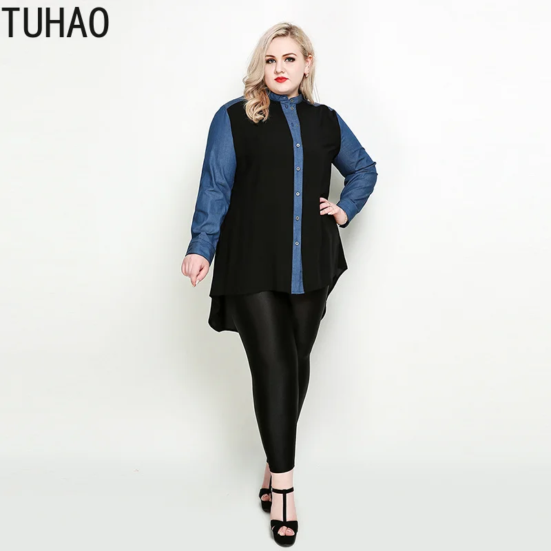 TUHAO стиль женские офисные женские джинсовые шифоновые блузки размера плюс 7XL 6XL 5XL Pacthwork Рабочая блузка рубашка RL
