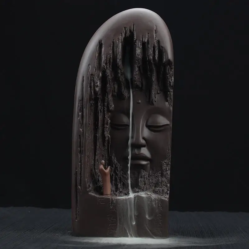 

Ceramic Aromatherapy Burner Buddha Face Aroma Essential Cones Diffuser Indian Incense Buddha Tibetan Backflow Incense Burner