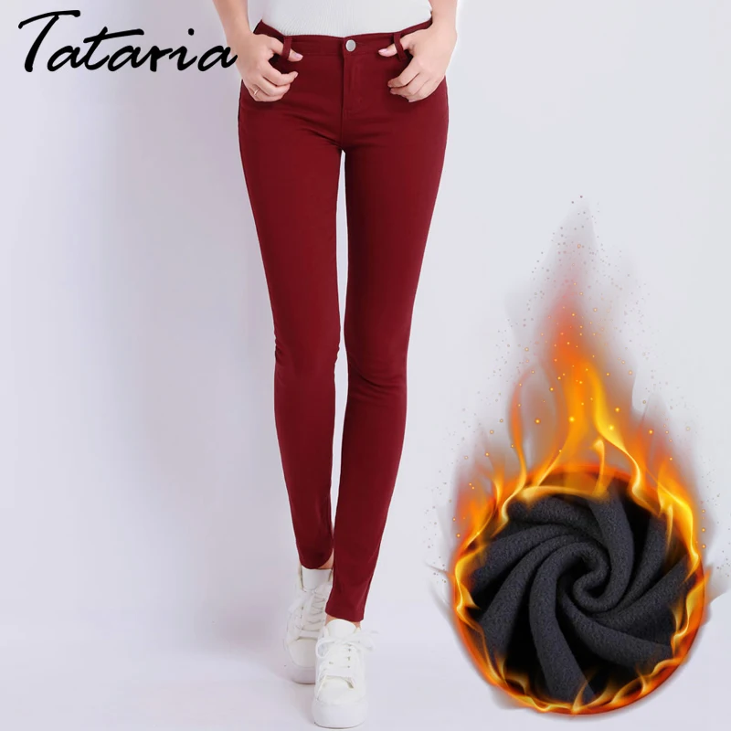 

Skinny Women's Warm Jeans For Woman Plus Size Candy Color Thick Velvet Winter Warm Jeans Women Stretch Jeans Denim Pencil Pants