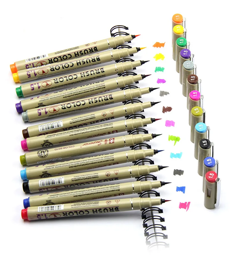 12 цветов s/набор кисть для письма мягкое перо вода цвет искусство маркер ручка эффект лучший для раскраски для взрослых манга комическая каллиграфия