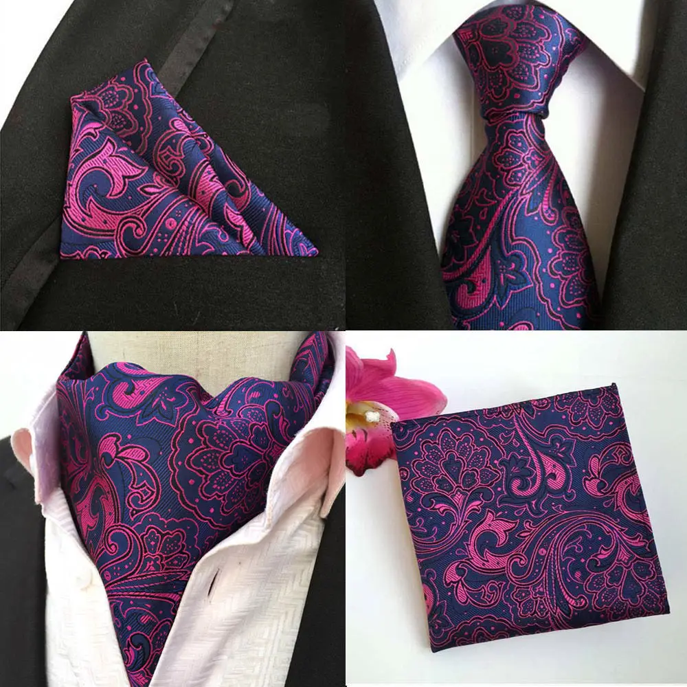 Мужской фиолетовый розовый цветочный Пейсли Шелковый галстук аскотский галстук Карманный квадратный набор Лот HZTIE0252