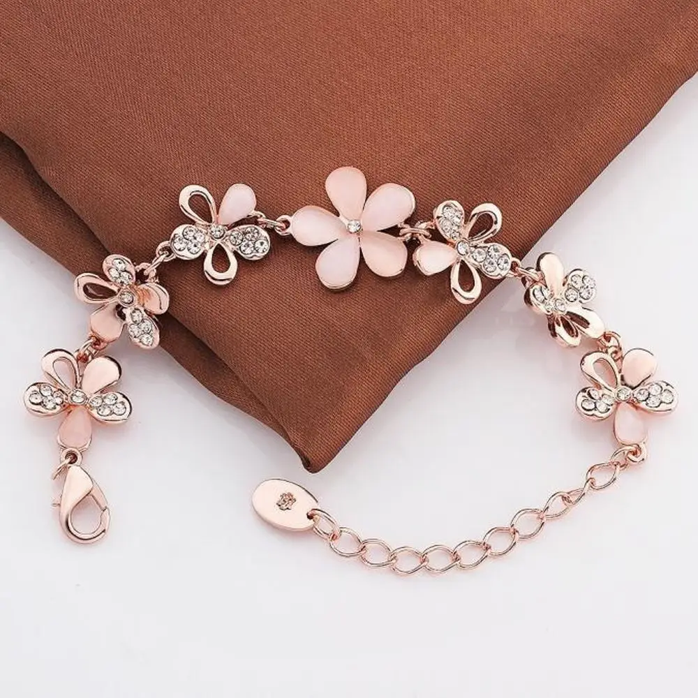 

1Pc Hollow Flower Bracelet For Women Hot Gift Fashion Pink Flower Chain Bracelet Charming Shining Crystal Jewelry Wholesale