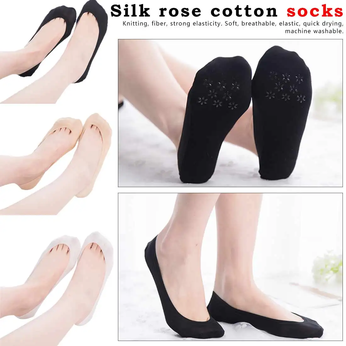 

Summer Shallow Mouth No Trace Invisible Socks Fashion Female Ice Silk Boat Woman Silicone Non-Slip Socks Women