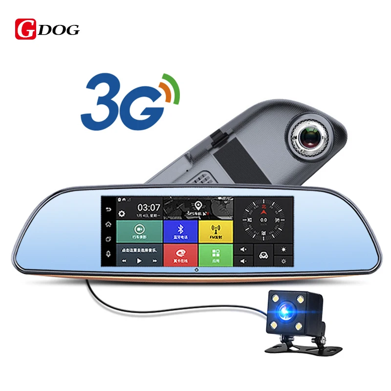 

3G Car DVR Android 5.0 Bluetooth wifi GPS FM transmitter Dual lens rearview mirror camera FHD1080P camera 7inch Touch Mirror DVR