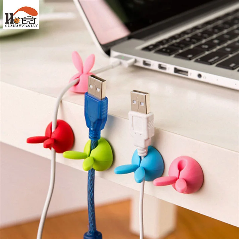 CUSHAWFAMILY 4 pcs rabbit ear silicone desktop font b winder b font font b cable b