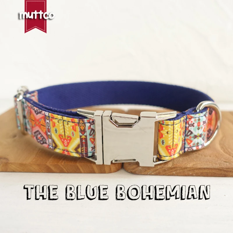 MUTTCO retailing handmade time proof dog collar THE BLUE BOHEMIAN