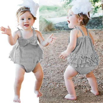 

Newborn Baby Girls Striped Seersucker Bubble Straps Ruffle Layers Bowknot Bodysuit Erkek Bebek Tulum Daddys Girl Body Baby