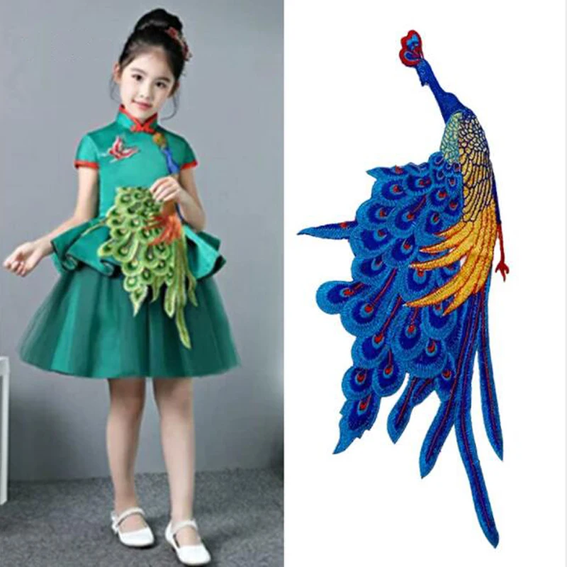 

1PC Sequin Blue Peacock Patches For Clothing Embroidered Patches Appliques On Clothes Dress DIY Sewing Accessories NL343