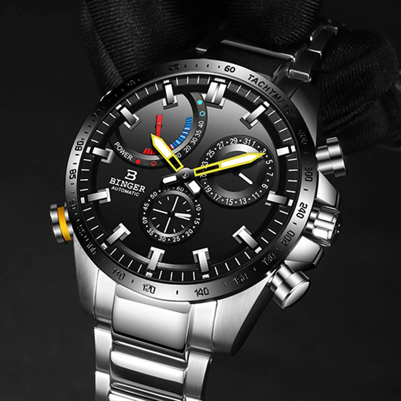 

Switzerland Automatic Watch Men BINGER Mechanical Men Watches Fashion Brand Relogio Masculino Waterproof 2018 Energy display