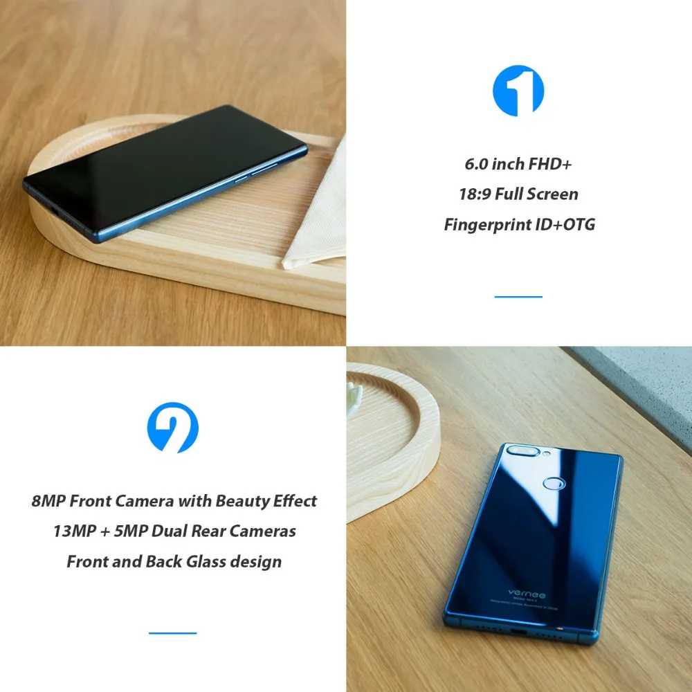 Original Vernee Mix 2 Dual Camera Smartphone 4GB 64GB 6.0 Inch 18:9 Screen Back Glass Design Android 7.0 13MP Cellphone 4200mAh