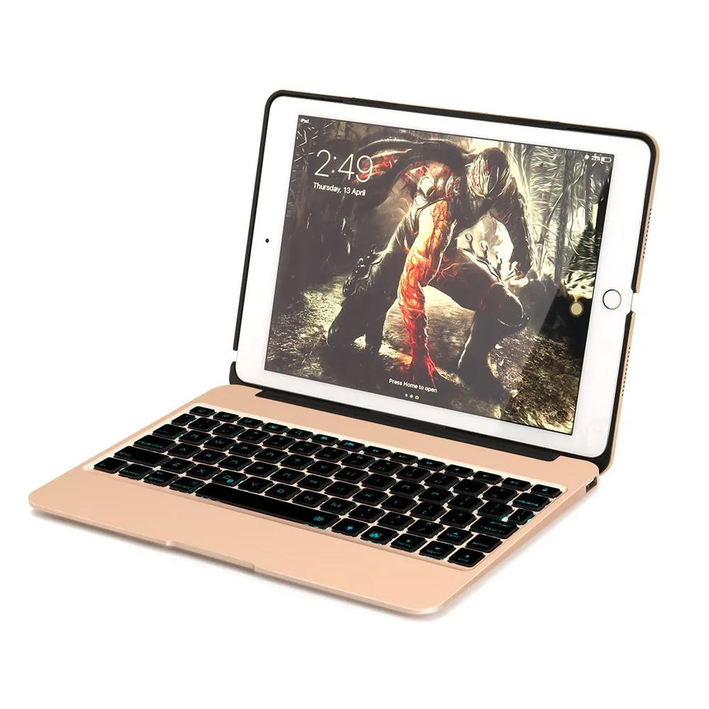 

For iPad Pro 9.7 Ultra Thin Aluminum Bluetooth Russian/Hebrew/Spanish Keyboard Smart Case Cover With 7 Colors LED Backlight