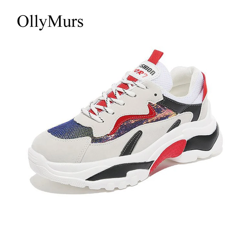 

Glitter Shoes Women Chunky Sneakers Platform zapatos de mujer 2019 Spring New chaussures femme Sequin Ladies footware Patchwork