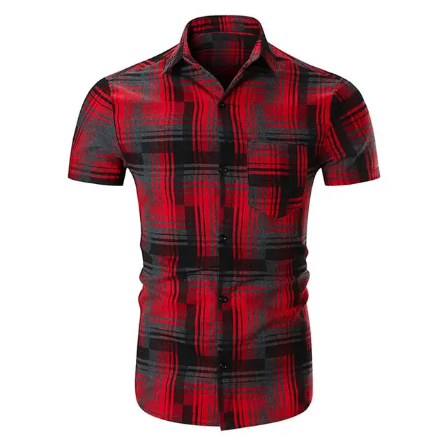 Black and White Plaid Shirts Men Summer Short Sleeve Large Size Shirts ...