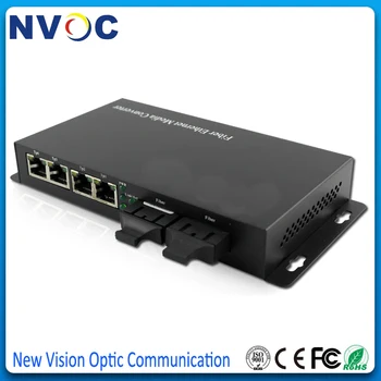 

1000M SM Duplex 2 SC Port+10/100/1000M 4RJ45 20KM External Power Supply,Gigabit Ethernet Media Converter,Euro Charger