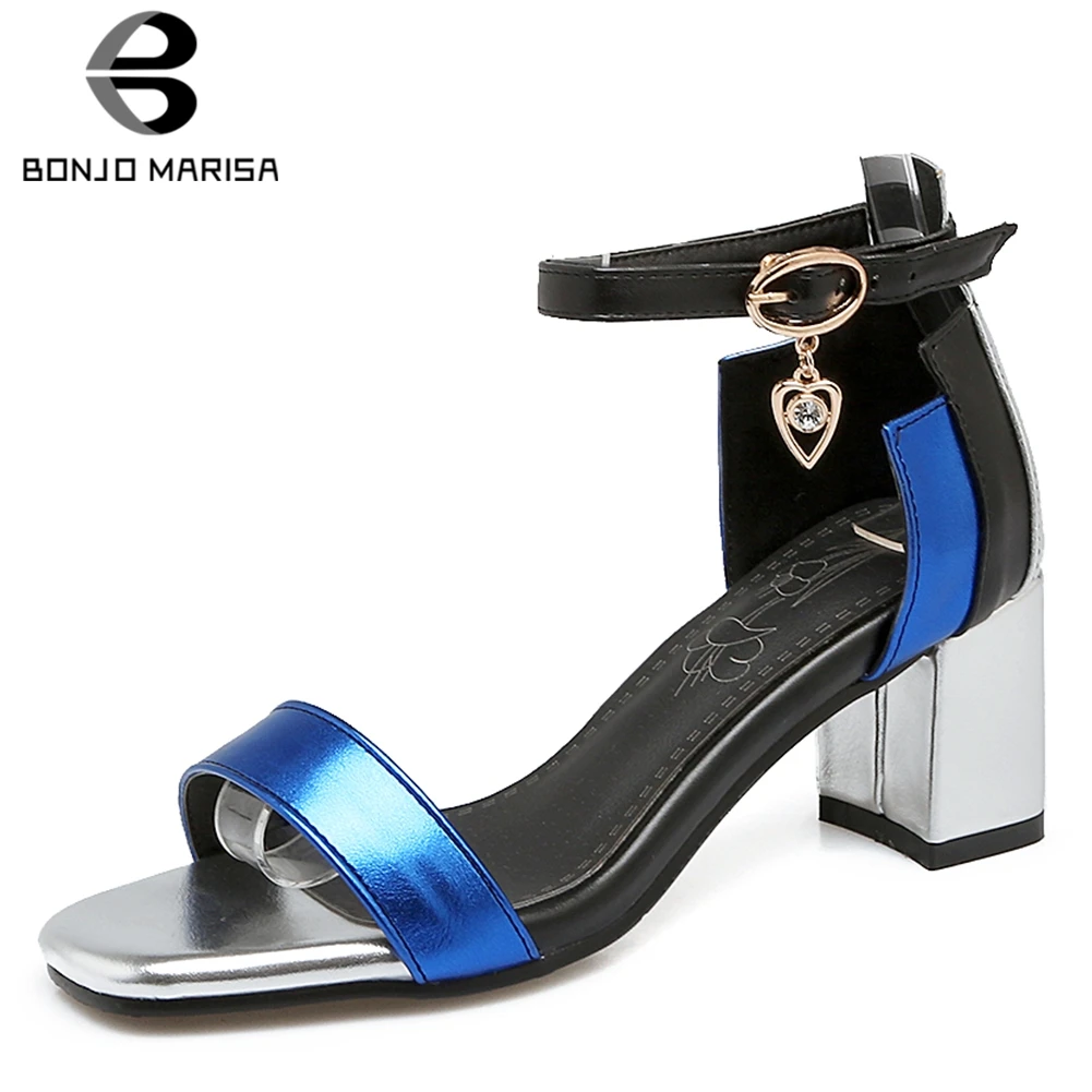 

BONJOMARISA New Hot Sale mixed-color High Heels Sandals Women 2019 Summer Plus Size 31-48 Elegant Women Date Shoes Woman Summer