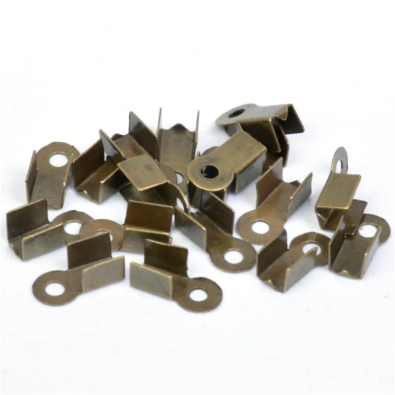 

200pcs/lot 2x6/4x8mm Bronze Crimp Beads Cove Clasps Cord End Caps String Ribbon leather Clip Foldover For Necklace Connectors