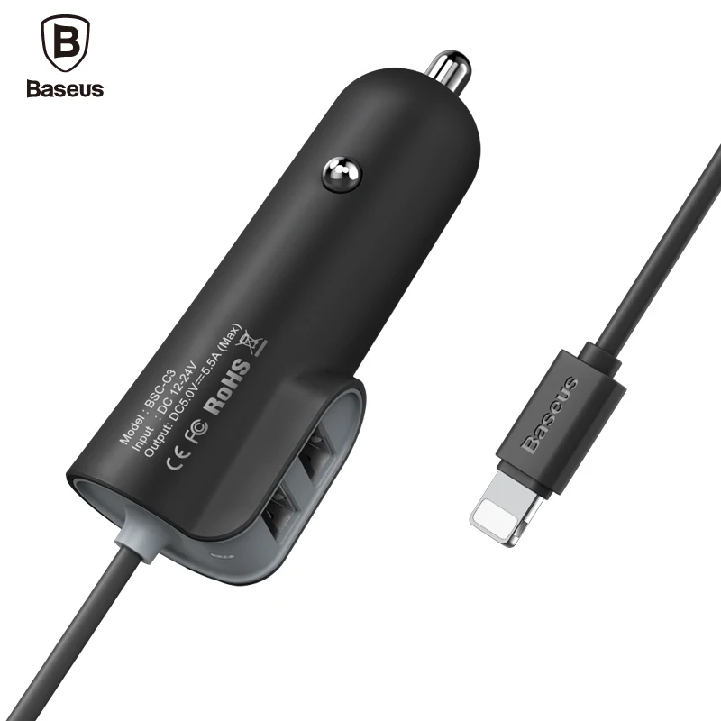 Baseus شاحن سيارة مع usb ل فون باد بود سيارة مهايئ شاحن الروبوت الخليوي شاحن سيارة للهاتف المحمول كابل شاحن سريع