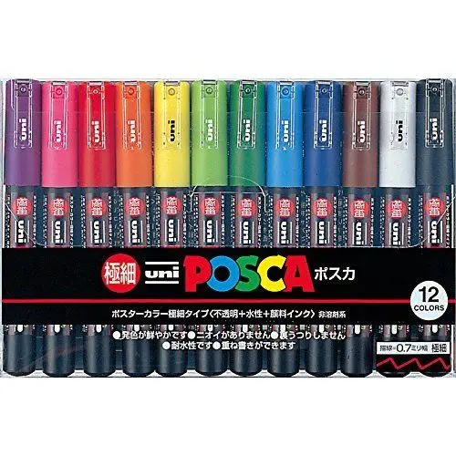 Маркер Mitsubishi Uni Posca PC 1M 12C сверхтонкий наконечник 0 7 мм 12 цветов Япония 90647|Маркеры