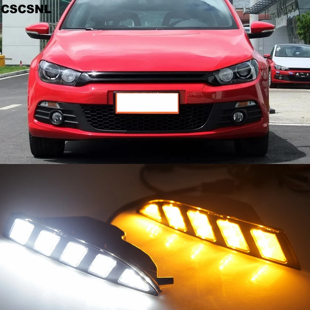 

CSCSNL 1 set LED DRL Daytime Running Lights with Turnnig Yellow signal lamp For Volkswagen Scirocco 2011 2012 2013 2014 2015