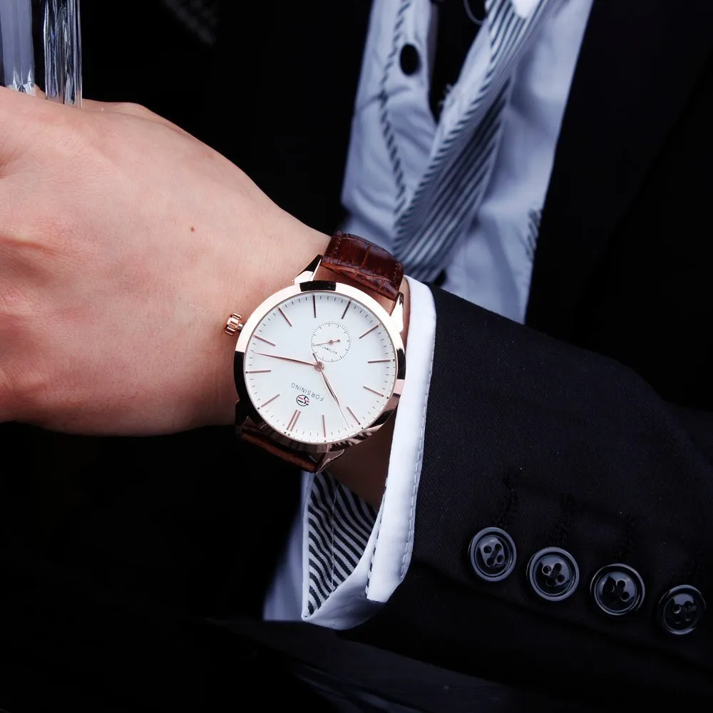 FORSINING простые дизайнерские роскошные часы розовое золото корпус мужские s часы лучший бренд класса люкс автоматические механические часы мужские Montre