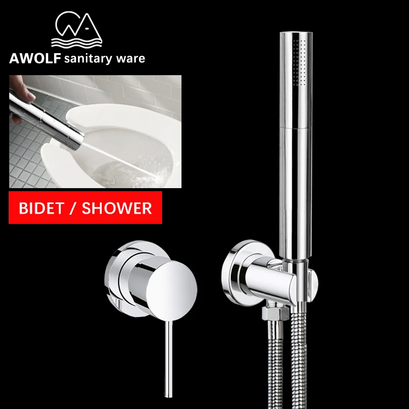 

HandHeld Toilet Bidet Sprayer Shower Set Hot Cold Water Mixer Two Function Solid Brass Douche Kit Shattaf Chrome Bathroom AP2164