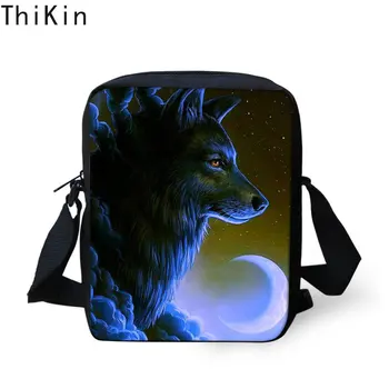 

THIKIN 3D Animals Wolf Print Men's Mini Messenger Bags Kids Cool Crossbody Bag for Children Boys Animal Cartoon Shoulder Bags