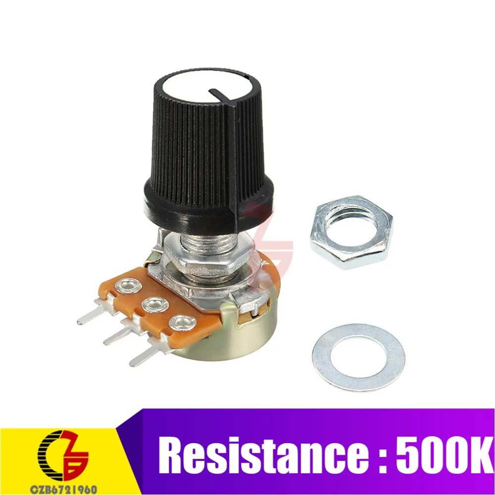 500K 5Pcs Potentiometer Switch 1K 2K 5K 10K 20K 50K 100K 250K 500K 1M Ohm Resistor Linear Switch with Taper Cap Knob for Arduino - Цвет: 500K