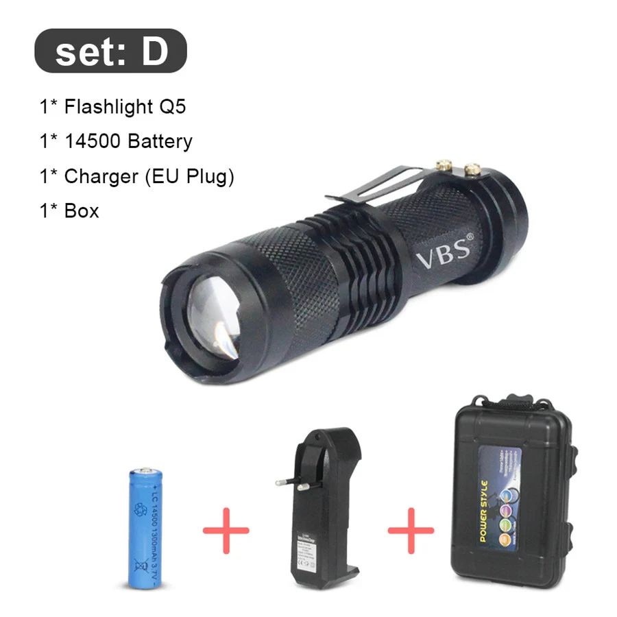 with battery EU box 3 режима Мини Linterna фонарики Рабочая лампа 2800LM Q5 светодиодный фонарик ZOOM факел фонарик Фонарь использовать AA 14500 батарея - Emitting Color: with battery EU box