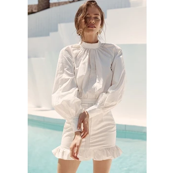 

2019 New Fashion Style Hot Selling White Dress Elegant Short Office Lady Outfits Long Sleeve O-Neck Mini Dress Party Wholesale
