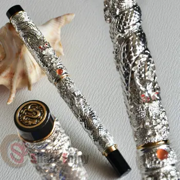 

JINHAO SILVER AND GOLDEN TWO DRAGON PLAY PEARL 18KGP FINE NIB FOUNTAIN PEN CRYSTAL