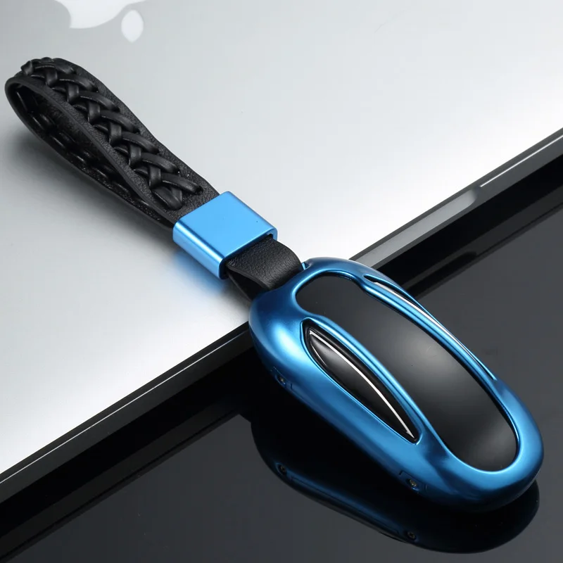 Для Tesla модель X Чехол для дистанционного ключа чехол для ключа держатель сумка для автомобилей алюминиевый сплав+ кожаное кольцо для ключей автомобильные аксессуары - Название цвета: Royal Blue Weave