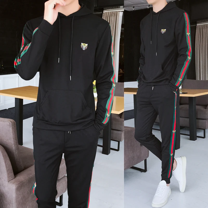 2018 الخريف رجل بذلة رياضية 2 قطعة مجموعة البلوز و ركض السراويل Sportsuits كنزة صوفية قطنية/بلوزة قطنية هوديس بنطلون زائد حجم S-5XL